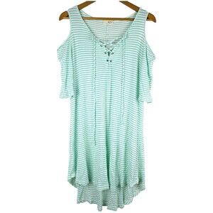 B2V Women Cute Summer Dress Striped Blue Lace Up Size M Made In USA Knit